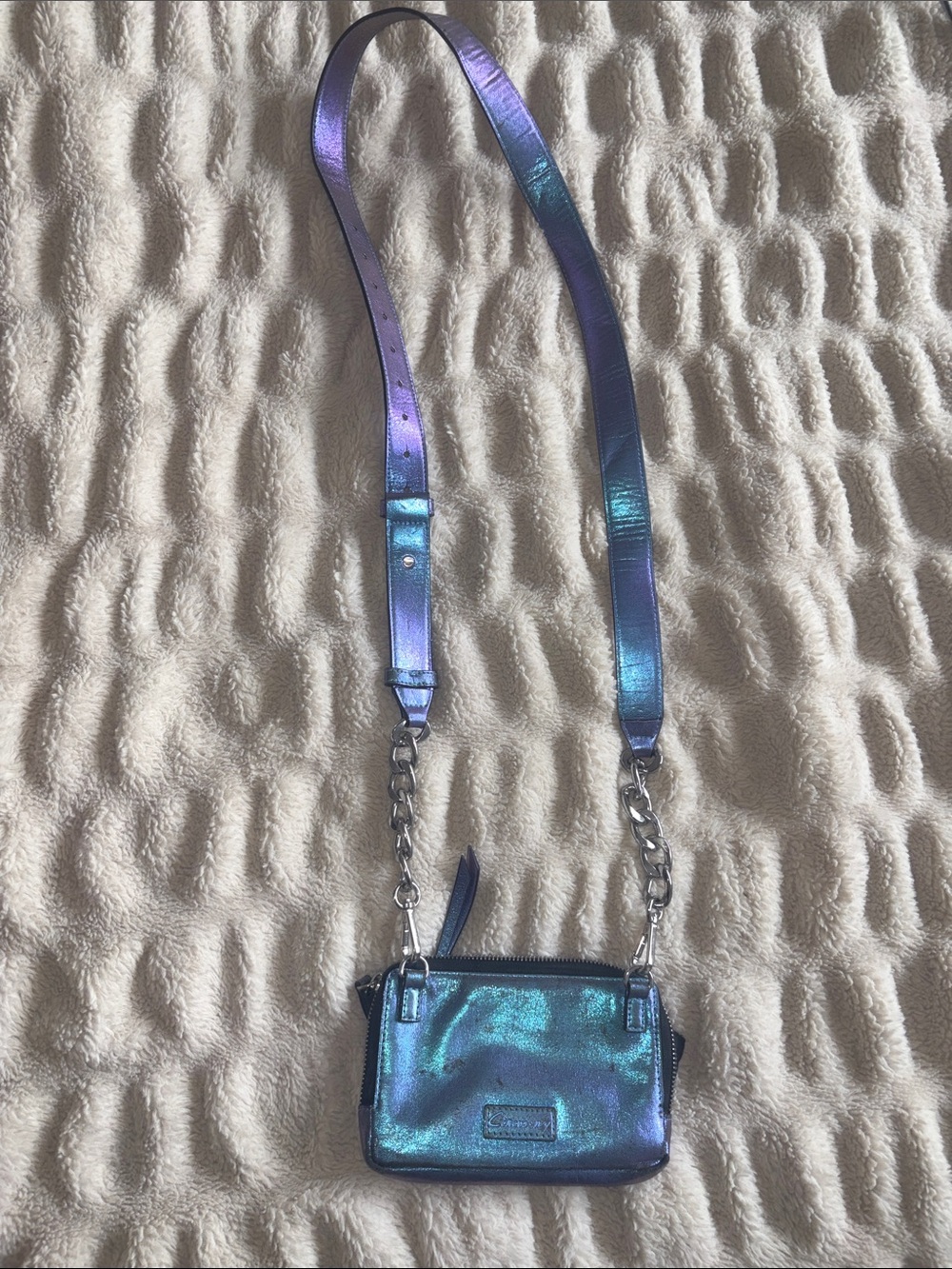 Iridescent Blue-Purple Crossbody Bag with Adjustable Strap